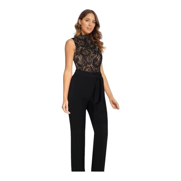NWT MISHA Josie Black Lace High Nice Pantsuit Jumpsuit Size 0 Cocktail - Picture 6 of 15